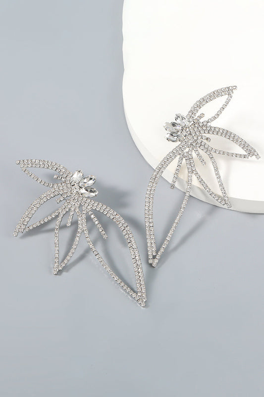Rhinestone Leaf Alloy Glass Drill Dangle Earrings