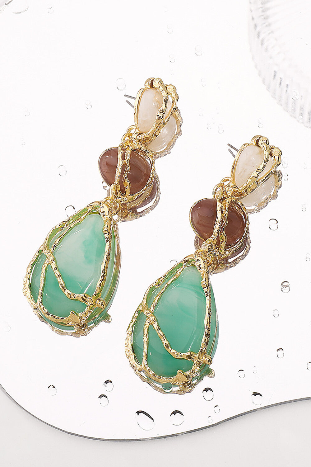 Alloy Wrapped Drop Shaped Pendant Colorblock Dangle Earrings