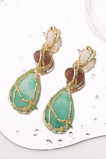 Alloy Wrapped Drop Shaped Pendant Colorblock Dangle Earrings