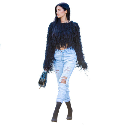 Women's sweater coat handmade tassel knitted pullover sweater