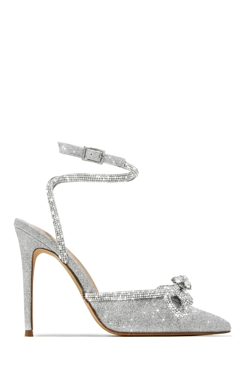 Glittering Rhinestone Bow Decor Pointed Toe Party Stiletto Heels-Black