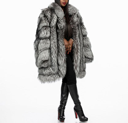 Women's mid-length eco-friendly fur coat