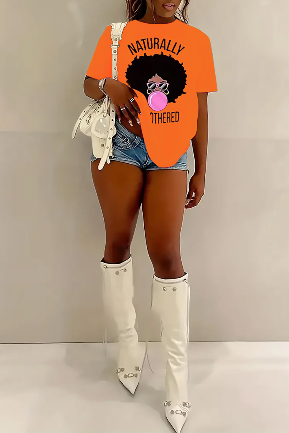 Letter Cartoon Print Round Neck Short Sleeve Casual T-shirt-White