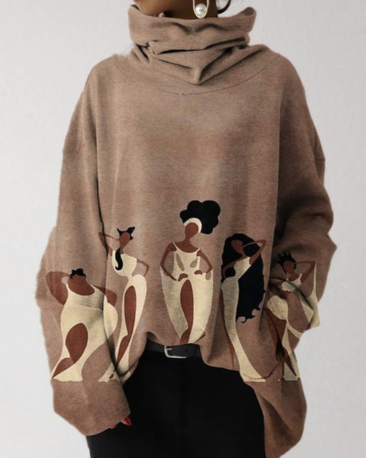 Pile collar autumn and winter printed loose women's long-sleeved sweatshirt