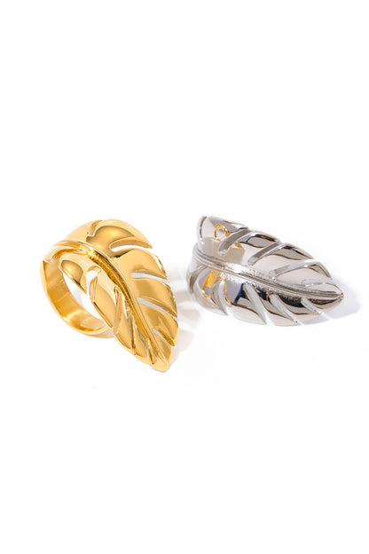 Leaf Shaped Fashionable Metallic Sheen Open Rings