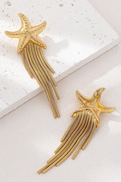 Alloy Starfish Design Fringed Dangle Earrings