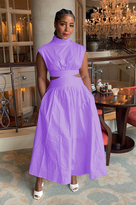 Mock Neck Sleeveless Cutout Maxi Dresses