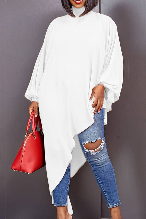 Irregular Hem Lantern Sleeve Top