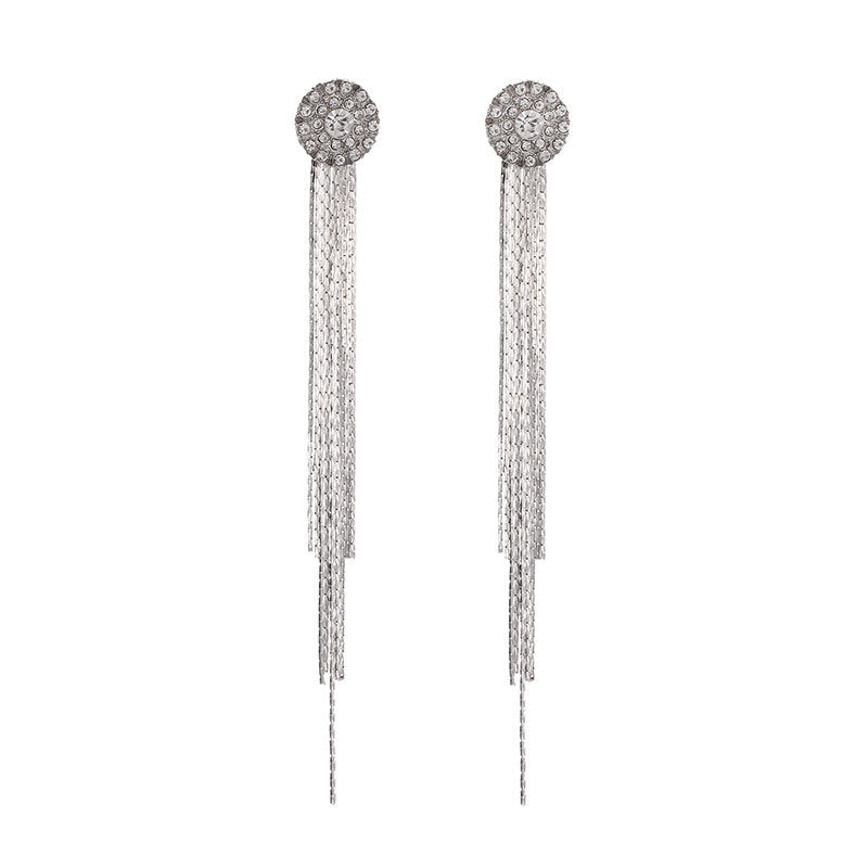 Chain Diamond Long Fringe Earrings