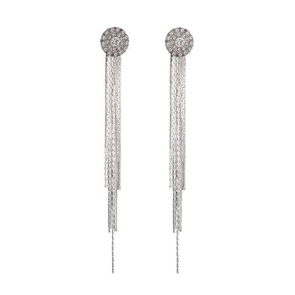 Chain Diamond Long Fringe Earrings