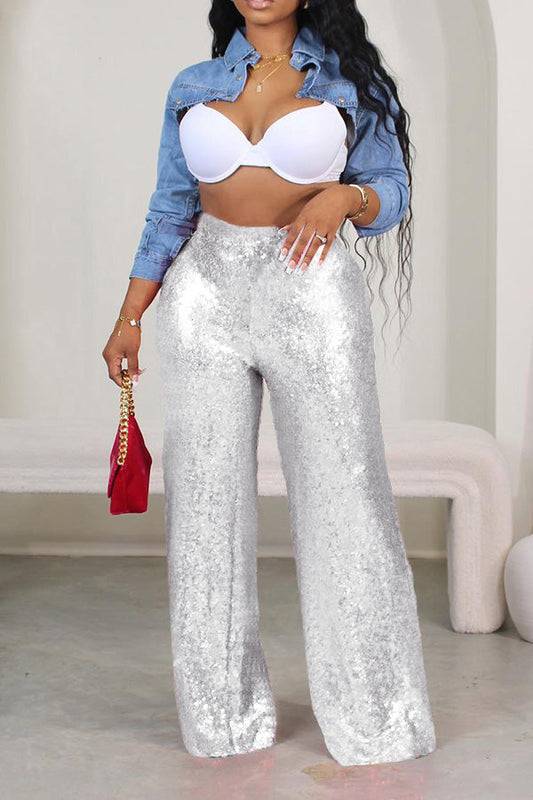 Celebrity Sequin Straight Leg Pants