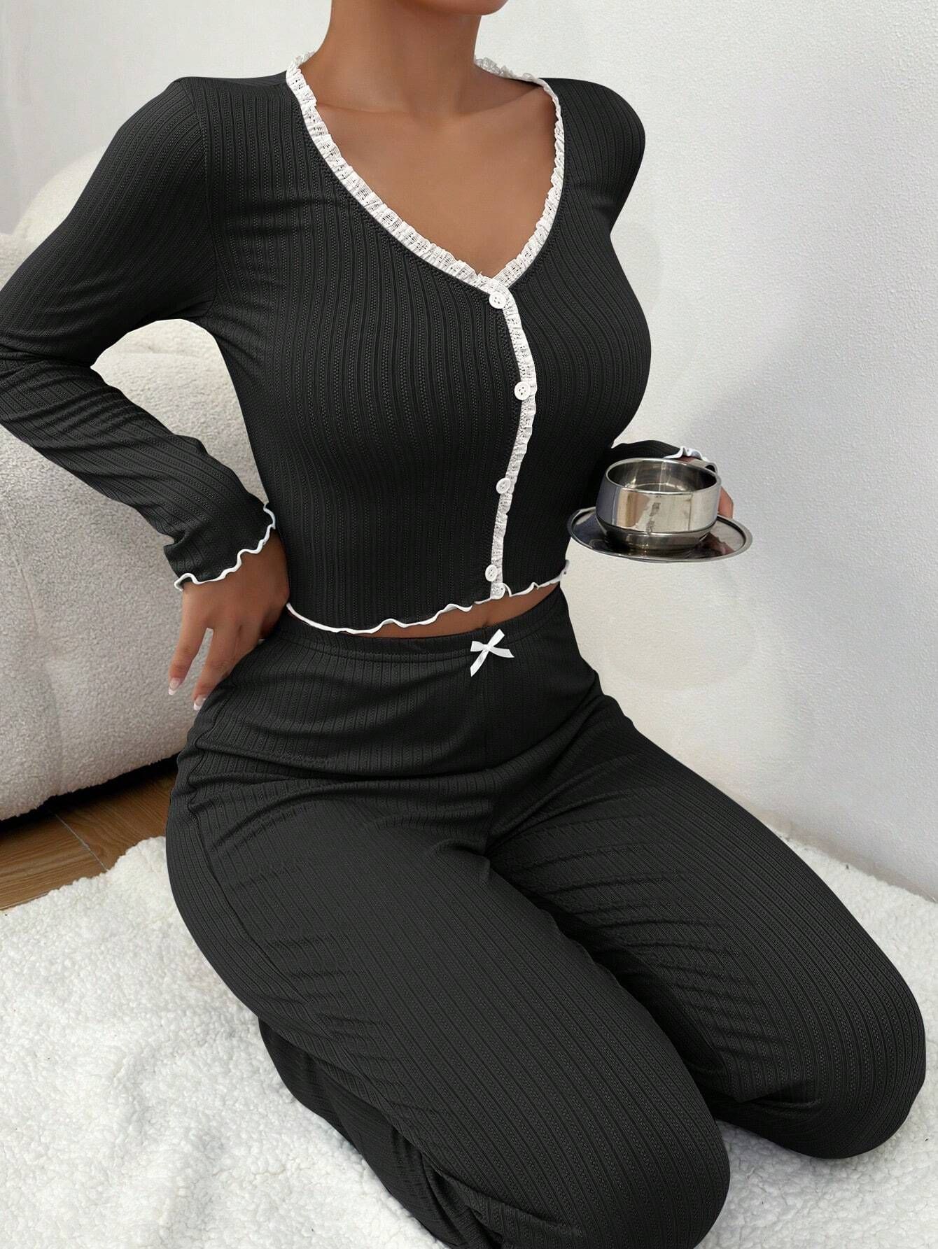 Long-sleeved Pants Slim Sexy Lace Pajama Set