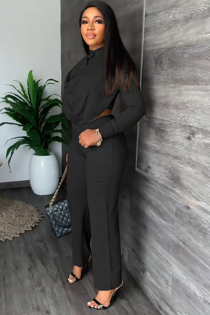 Button Turtleneck Long Sleeve Top Pants Set[Pre Order]