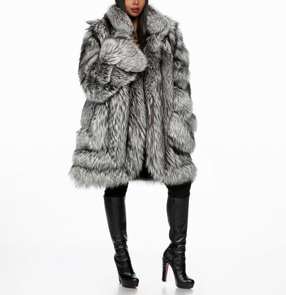 Women's mid-length eco-friendly fur coat