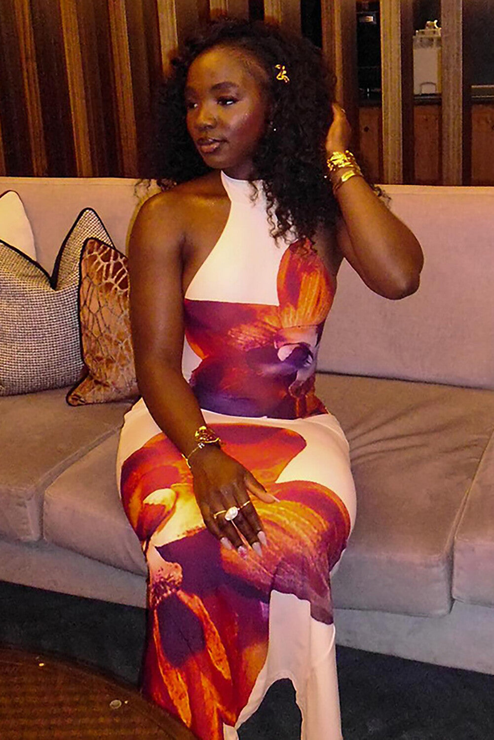 Floral Print Halter Neck Tie Up Backless Bodycon Maxi Dresses-White