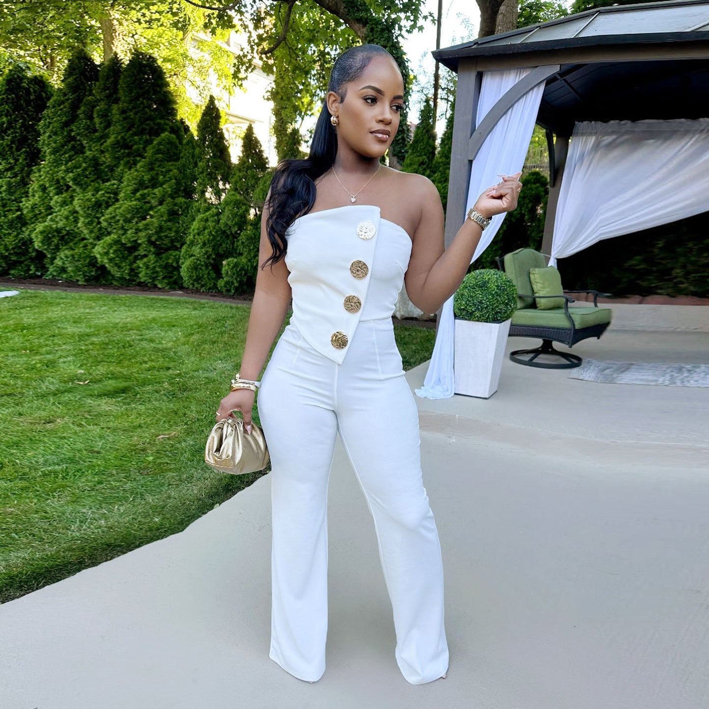 Sleeveless Tube Top Sheath Stretchy Wide-Leg Jumpsuit