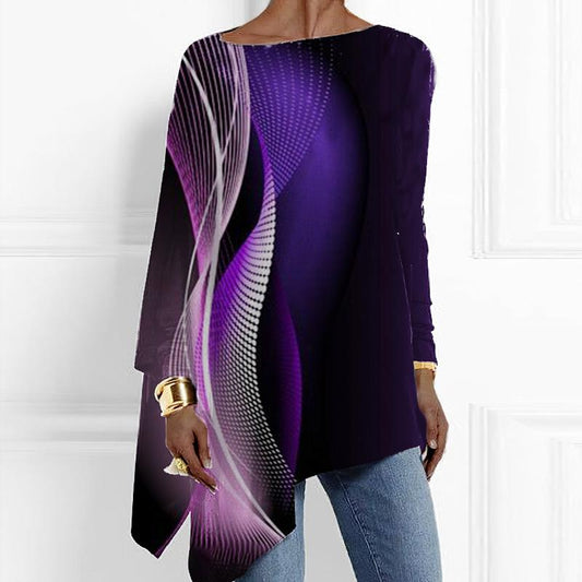 Purple Rotating Fluorescent Stripes Loose Hem Top