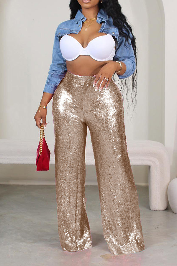 Celebrity Sequin Straight Leg Pants