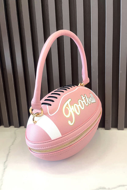 Letter Colorblock Print Zipper American Football Shaped Handbag