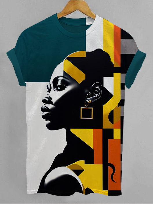 Women's Black Woman Color Block Print Juneteenth Casual T-Shirt