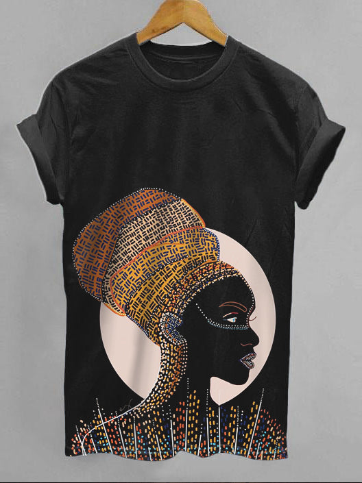 Women's Tribal Black Woman Color Block Art Print Juneteenth Casual T-Shirt