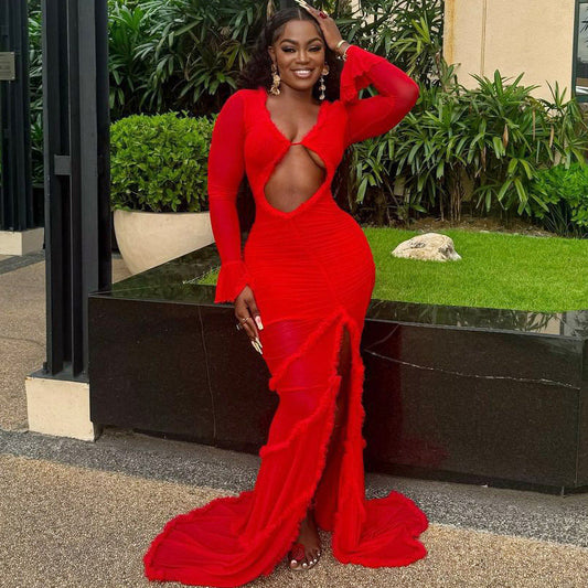 Women's Fashion Formal Dress New Hollow Slim Fishtail Mop Dress Women