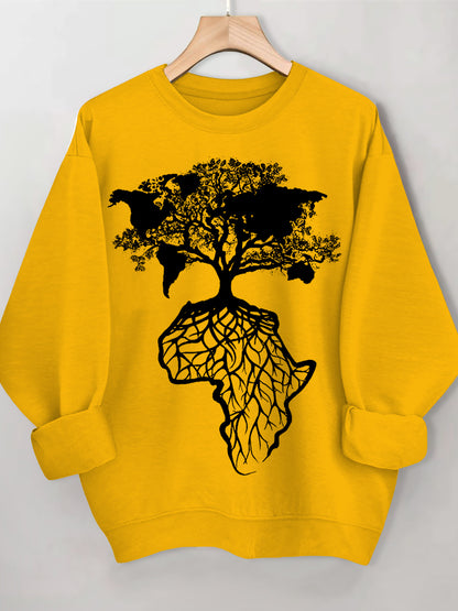 Women's Africa Is The Root Of The World Art Print Cotton Long Sleeve T-Shirt Thin Sweatshirt