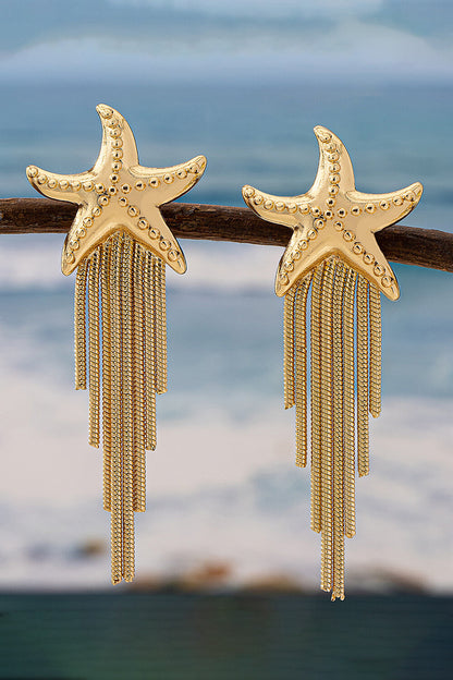 Alloy Starfish Design Fringed Dangle Earrings