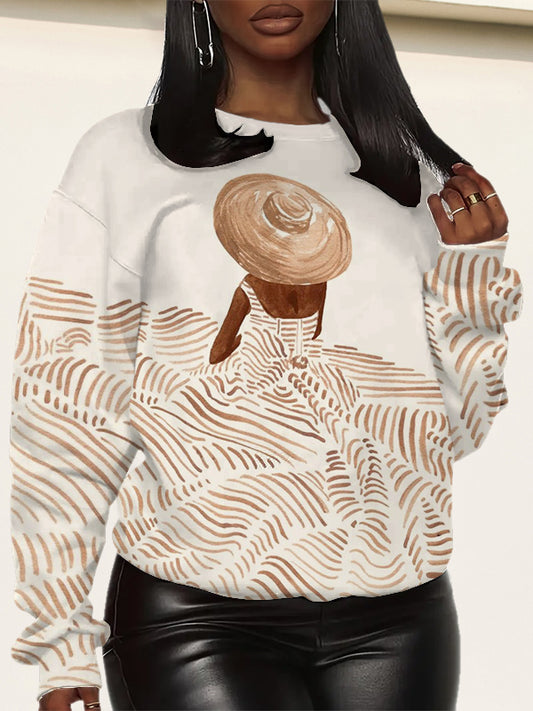 Women's Graceful Black Woman Line Art Printed Sweatshirt