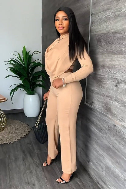 Button Turtleneck Long Sleeve Top Pants Set[Pre Order]