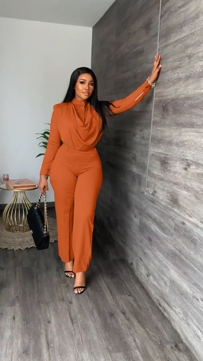 Button Turtleneck Long Sleeve Top Pants Set[Pre Order]