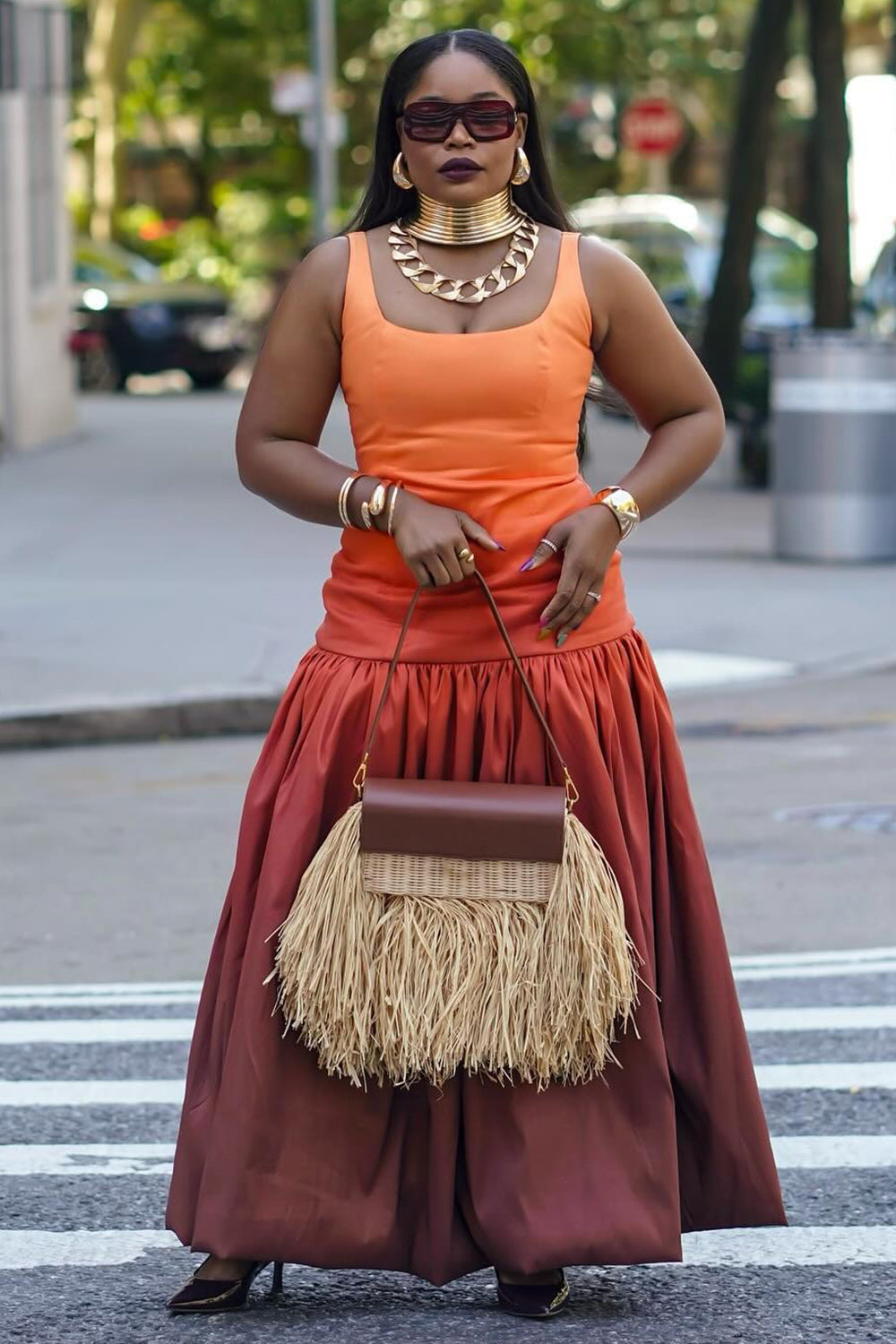 Sleeveless Dropped Waist Ombre Party Bubble Maxi Dresses-Orange [Pre Order]