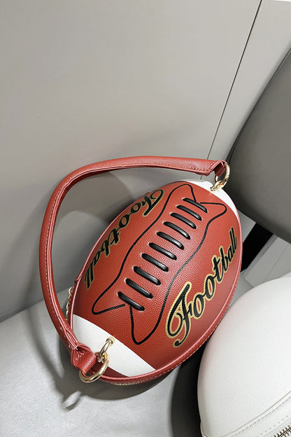 Letter Colorblock Print Zipper American Football Shaped Handbag