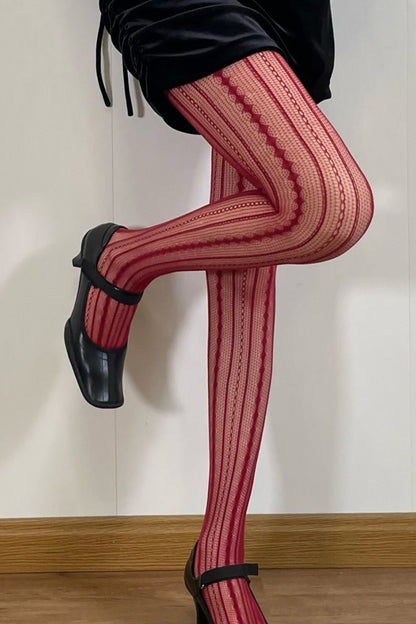 Striped Versatile Retro Thin Pantyhose-Burgundy