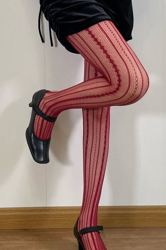 Striped Versatile Retro Thin Pantyhose-Burgundy