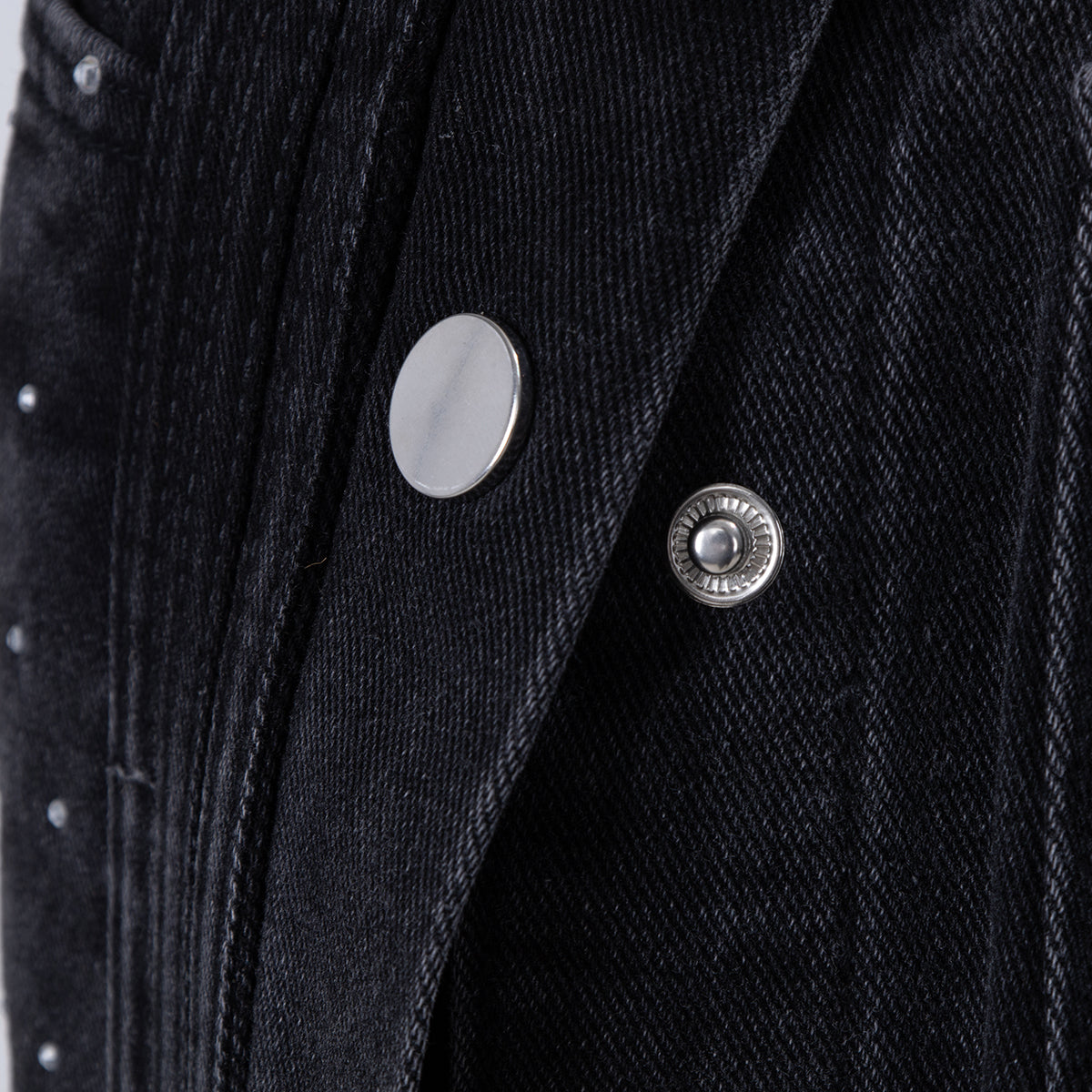 High-Waisted Rhinestone Embellished Side Button Jeans