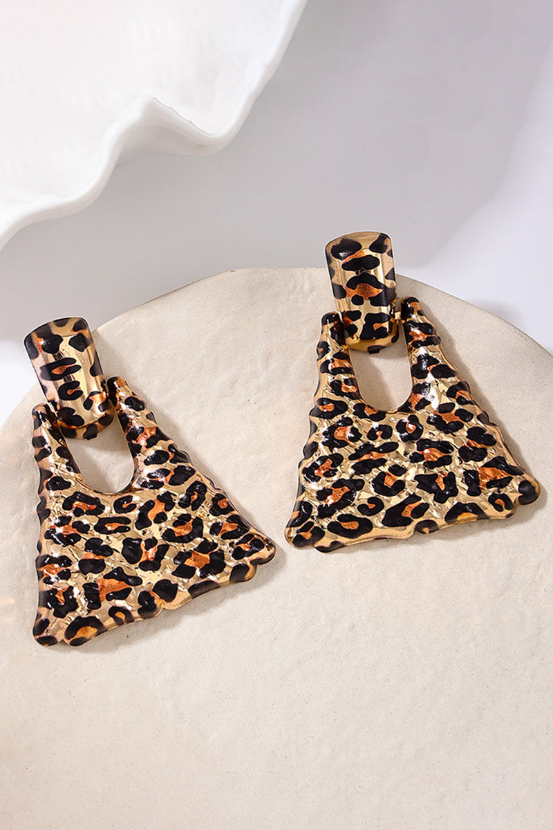 Geometric Shaped Textured Leopard Print Alloy Dangle Earrings