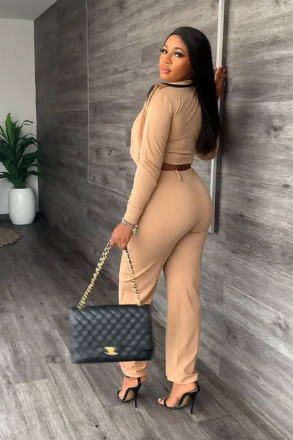 Button Turtleneck Long Sleeve Top Pants Set[Pre Order]