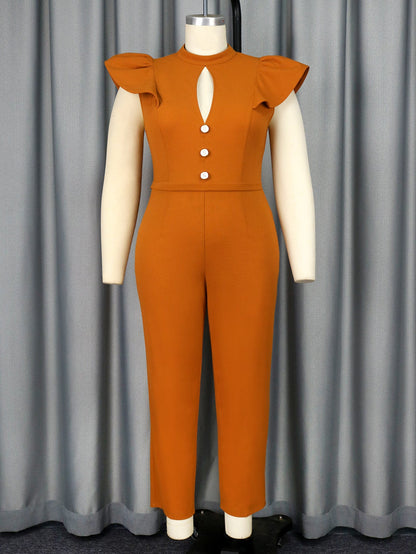 Elegant Keyhole Neck Flutter Sleeve Jumpsuit