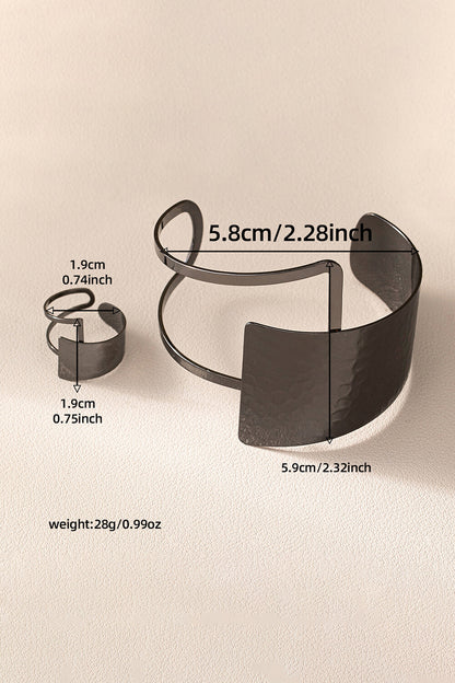Metallic Sheen Irregular Shaped Open Cuff Bracelet Rings 2pcs Set