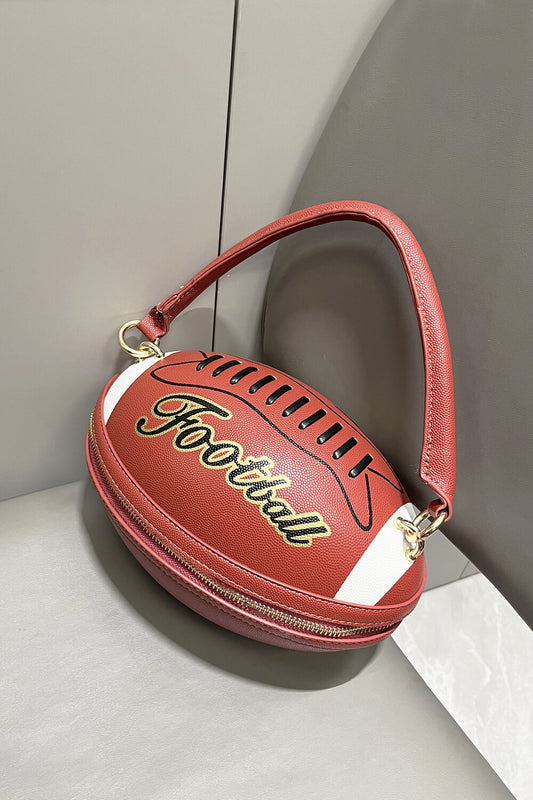 Letter Colorblock Print Zipper American Football Shaped Handbag