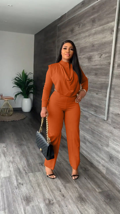 Button Turtleneck Long Sleeve Top Pants Set[Pre Order]