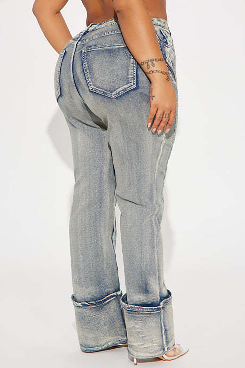 Denim High Waist Zippers Patchwork Straight Leg Casual Jeans-Blue