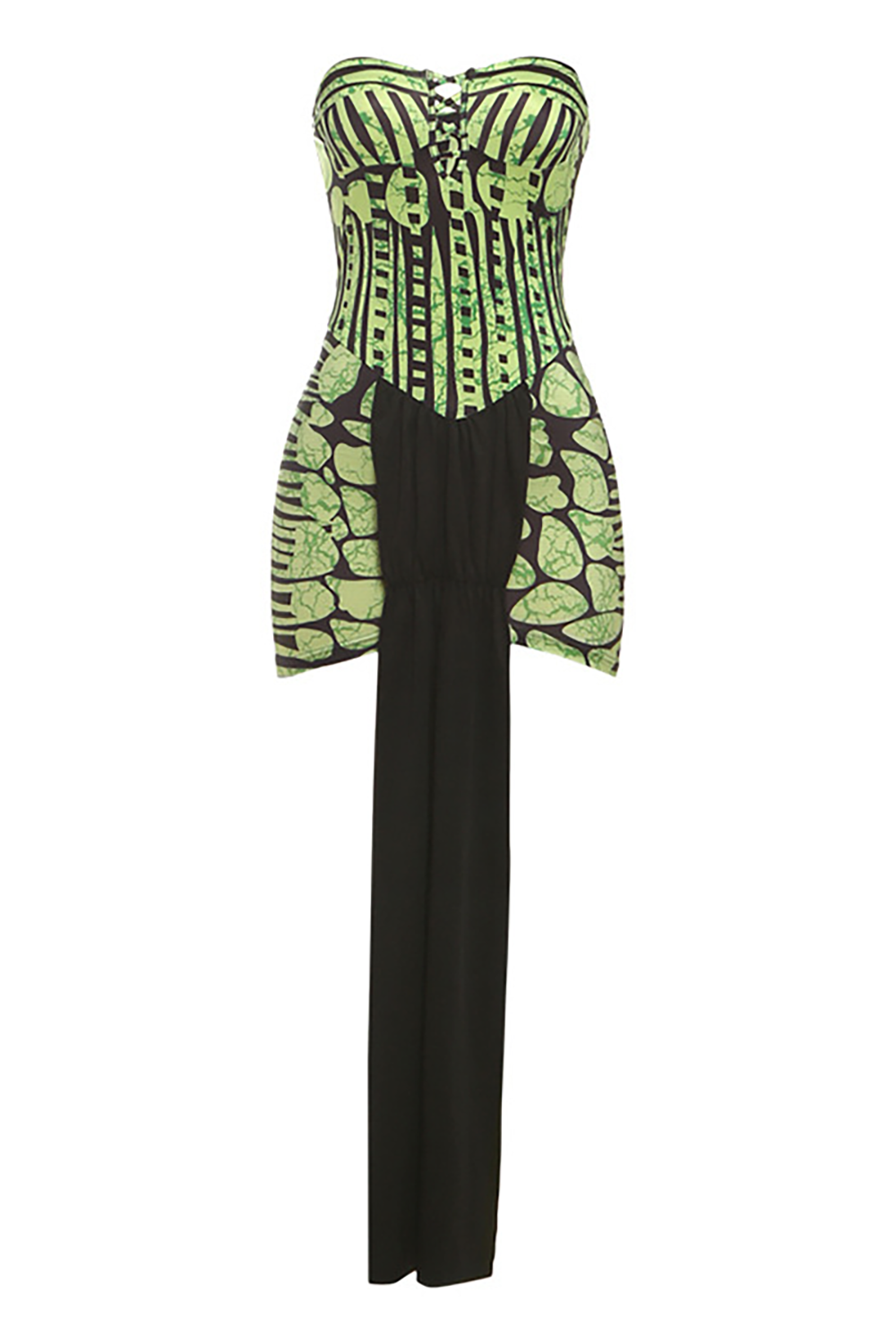 Striped Geometric Print Strapless Bodycon Long Streamer Mini Dresses-Green