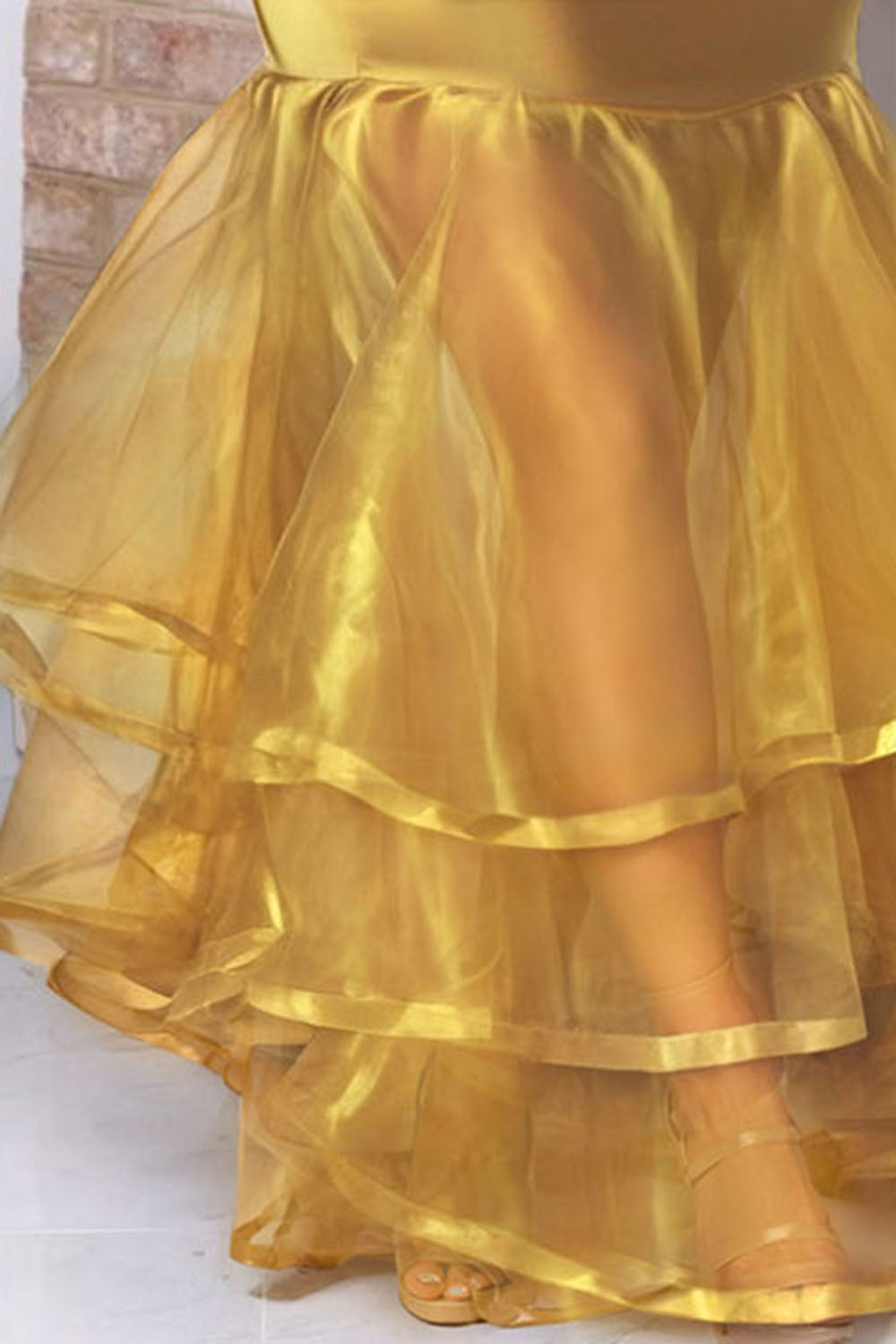 Sweetheart Neck Tulle Patchwork Party Fishtail Maxi Dresses-Gold [Pre Order]