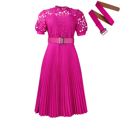 Women's Short-Sleeved Lace Stitching Pleated Dress Cross-Border Dress