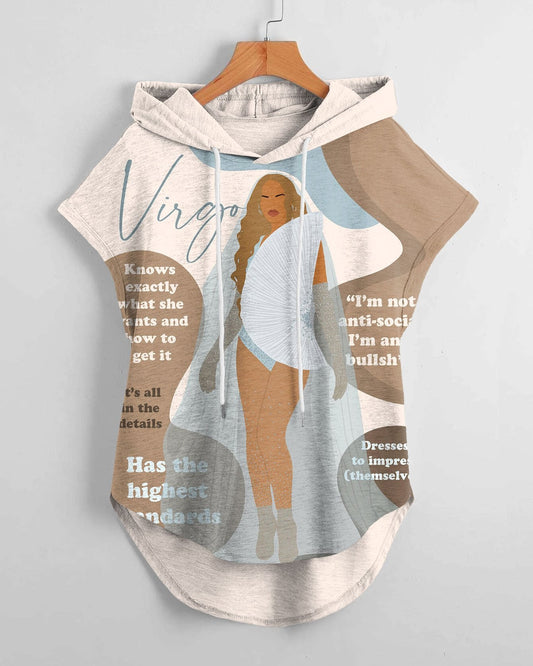 Virgo Girly Season High Low Hem Drawstring Hooded Tee