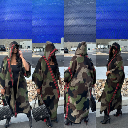 Hooded Camo Is The New Black Winter Open Front Long Cardigan