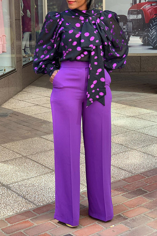 Stylish Polka Dot Top & Tailored Pants Set