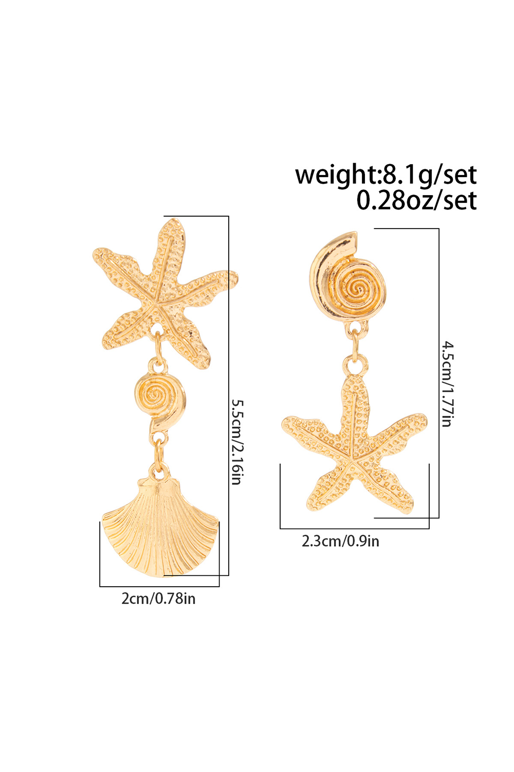 Alloy Starfish Design Vacation Oversize Stud Earrings